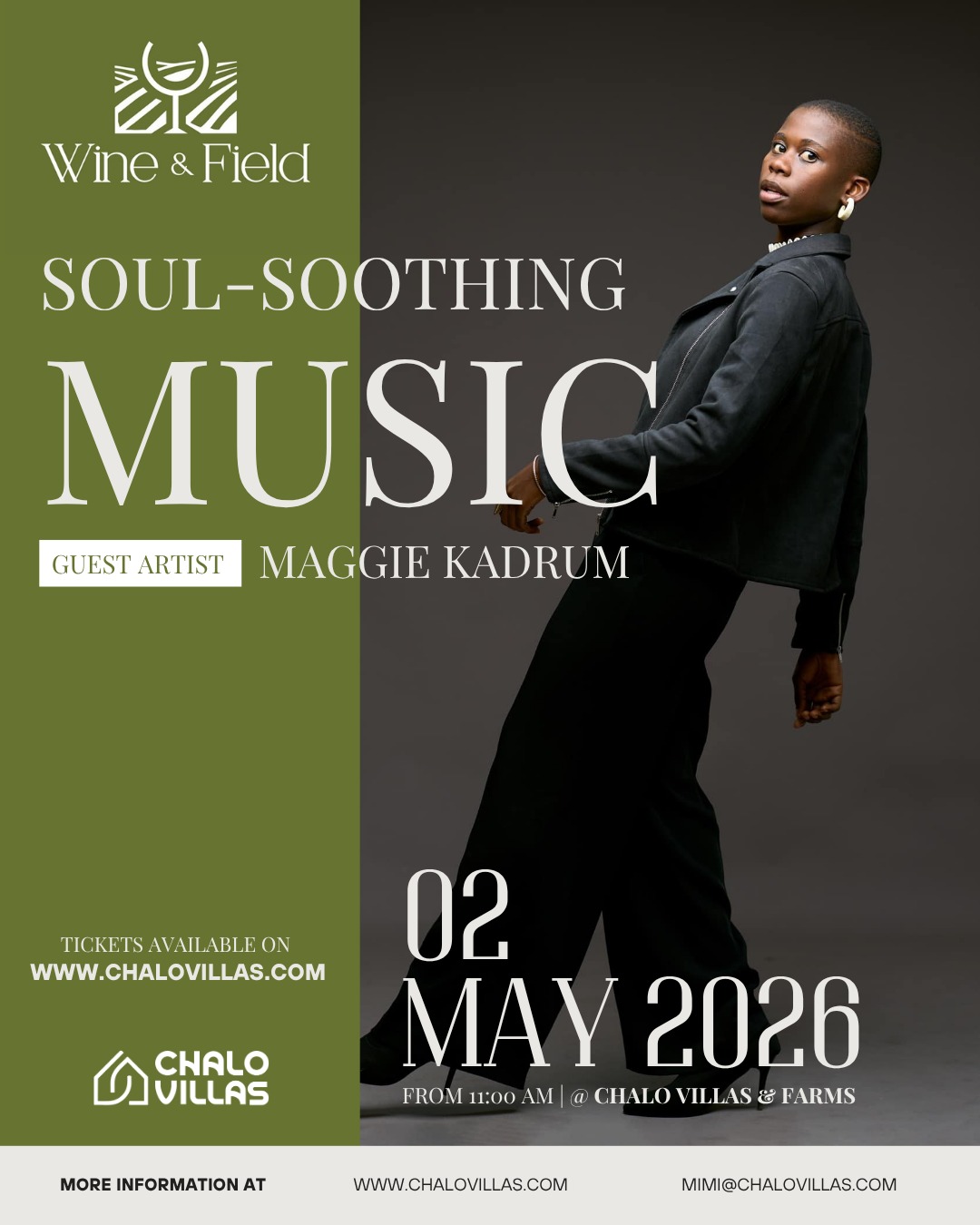 Jazz vocalist Maggie Kadrum — live at Wine & Field, Chalo Villas and Farms